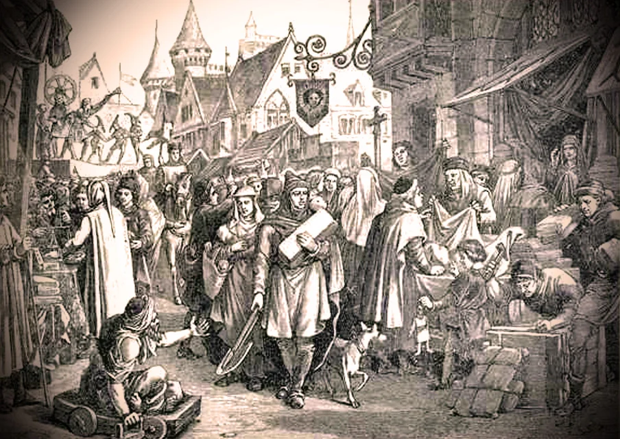 Anonymous nineteenth century engraving depicting the Champagne Fair in the thirteenth century