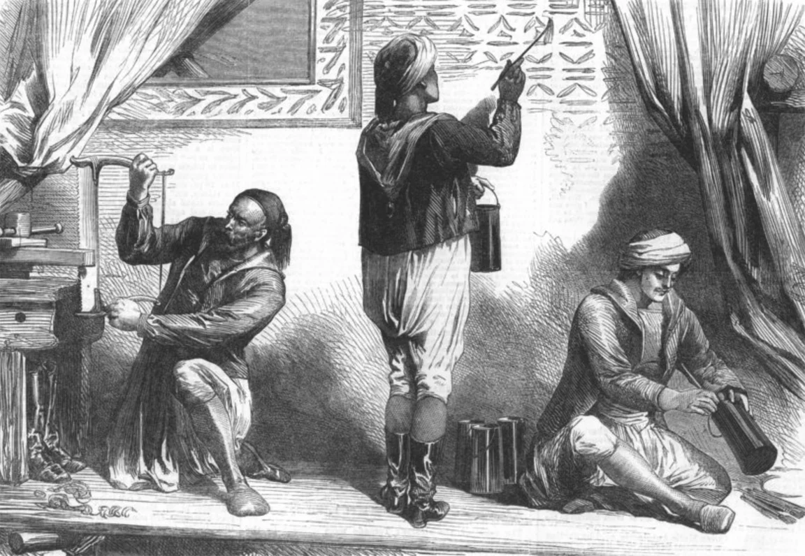 Arab workmen in the Tunisian pavilion of the 1867 exposition