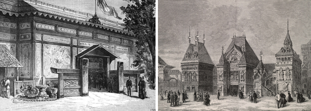 Japanese and Russian pavilions ( Click here for a larger view of the Russian pavilion )
