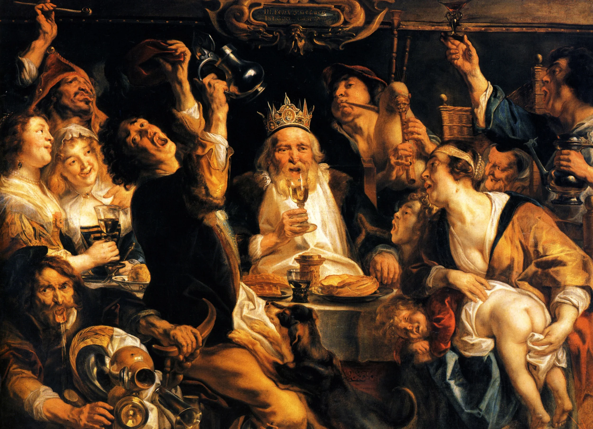 ... and Flemish folkways continue. (Jacob Jordaens, The King Drinks, 1640)