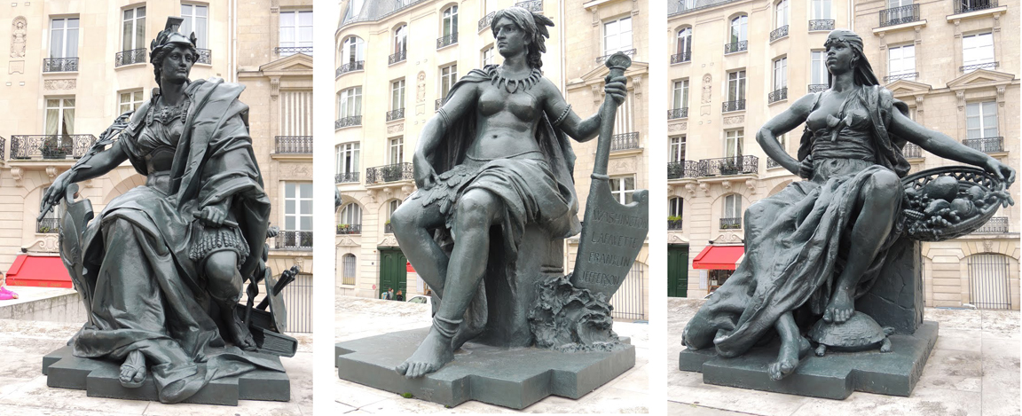 Europe (by Alexandre Schoenewerk) America (by Ernest-Eugène Hiolle) Africa (by Eugène Delaplanche) The statues can be seen today on the parvis of the Orsay Museum in Paris (photos by tofil44)