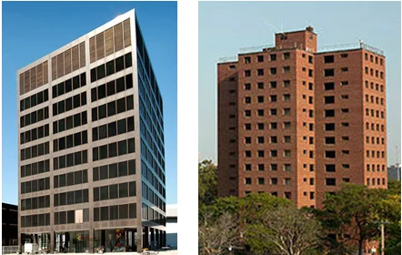 Left: New Grand Rapids, Michigan city hall Right: Frederick Douglass projects, Detroit, Michigan