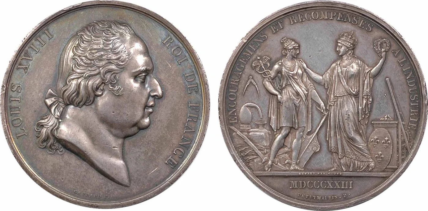 Silver Medal for the 1823 Exposition: Louis XVIII and "France Awards Industry"