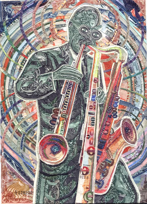 Brother from another planet: Portrait of R.R. Kirk by C.K.Wilde, currency collage