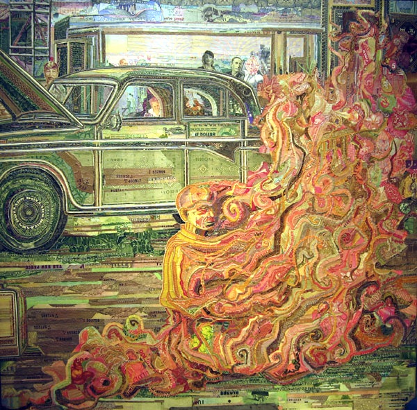 Emptiness: Portrait of Thich Quang Duc by C.K.Wilde, currency collage
