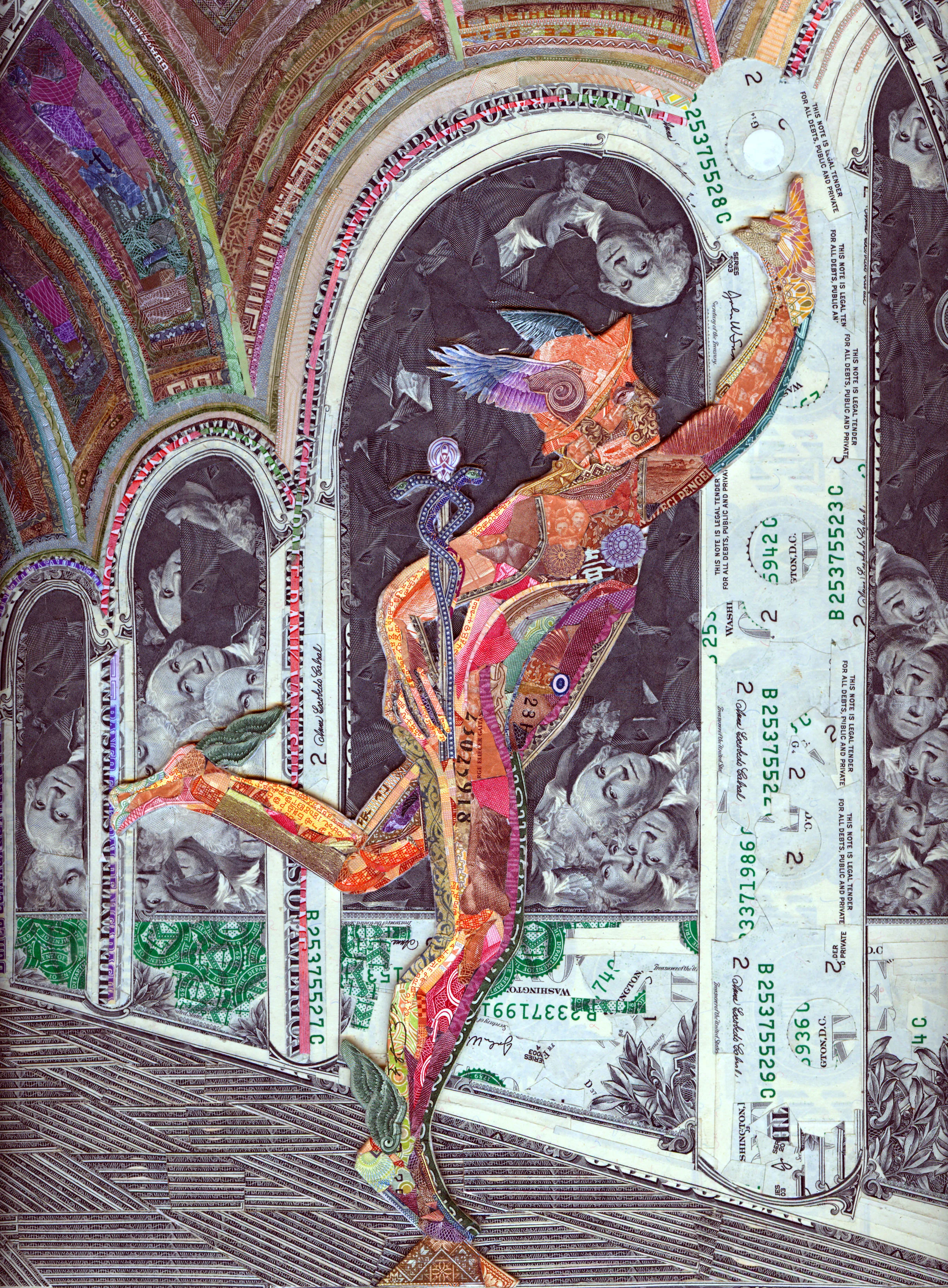 Mercury in the temple by C.K.Wilde, currency collage