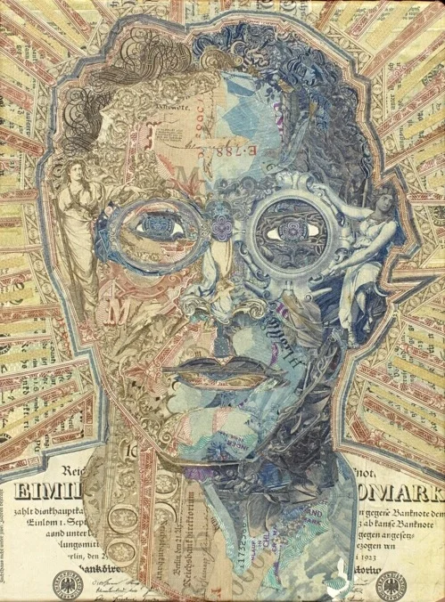 Portrait of Mark Wagner by C.K.Wilde, currency collage