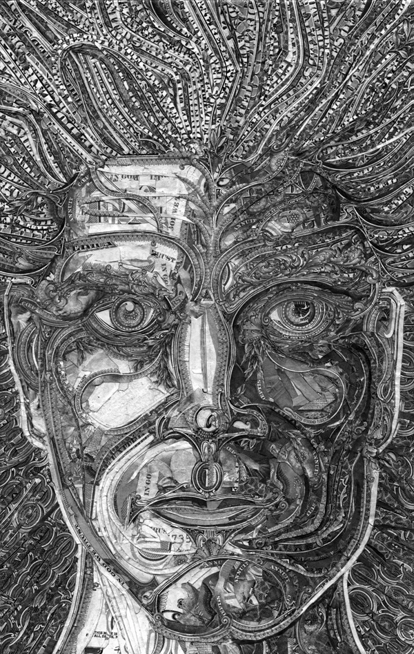 $elf poortrait by C.K.Wilde, currency collage 