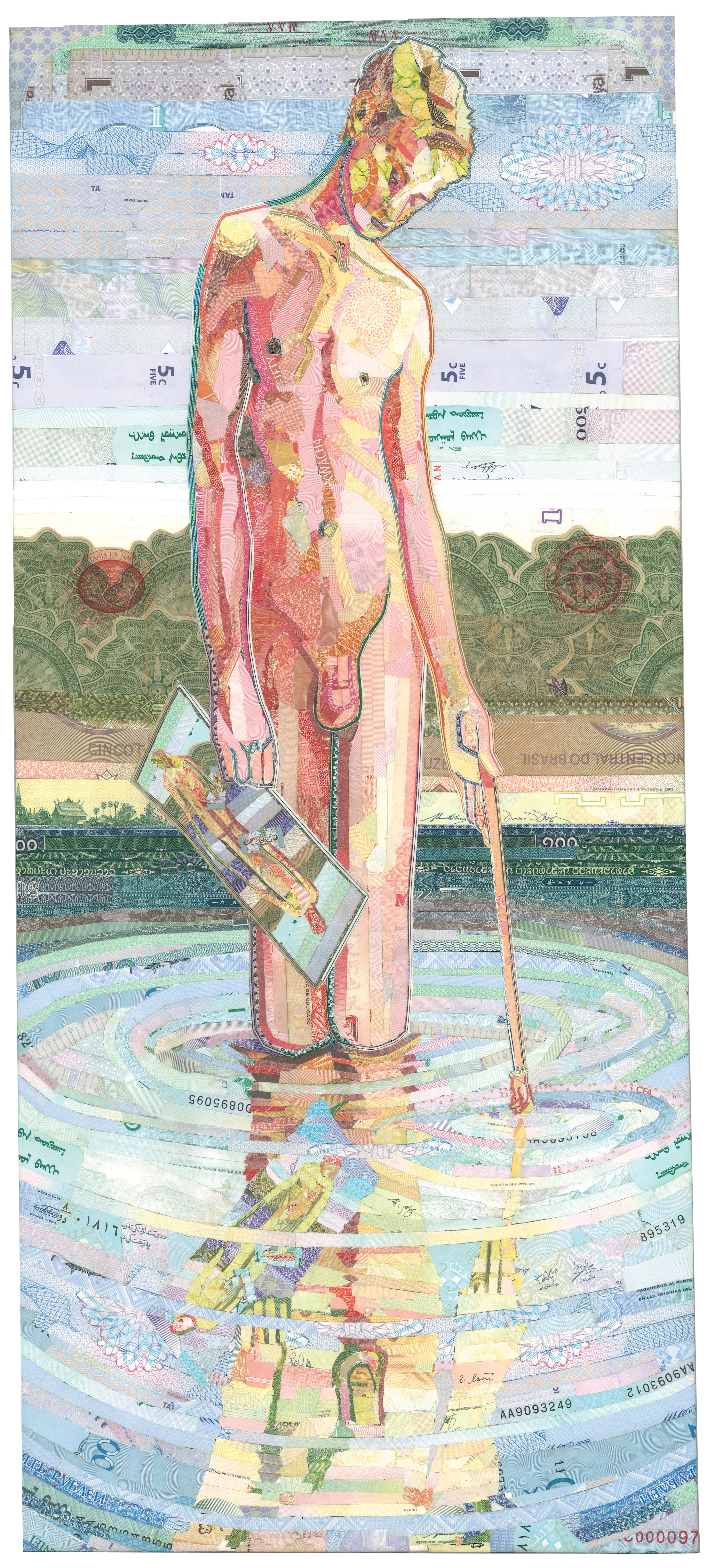 Study for Narkissos by C.K.Wilde, currency collage
