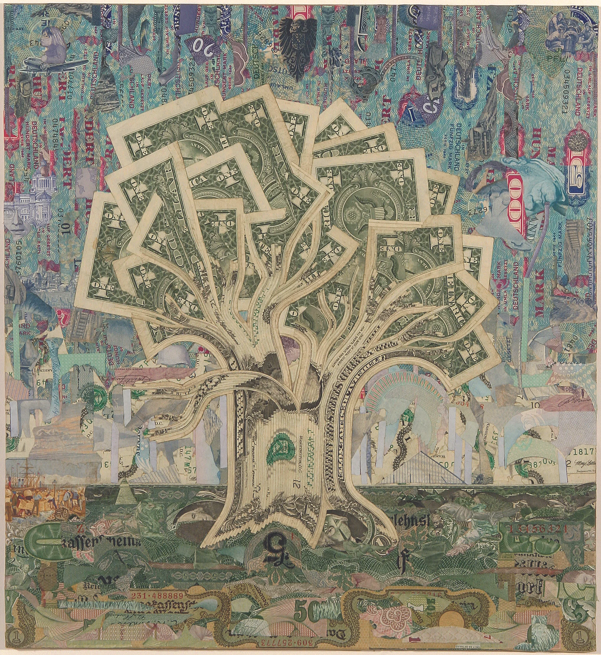 Money tree (summer) by Mark Wagner and C.K.Wilde, currency collage
