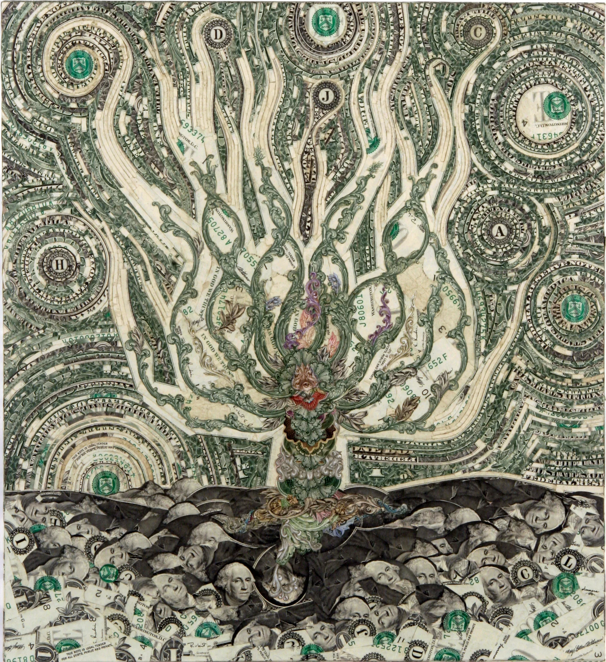 Money tree (winter) by Mark Wagner and C.K.Wilde, currency collage