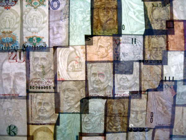 Watermark curtain by C.K.Wilde, currency collage