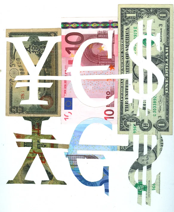 Yen Euro Dollar (1) by C.K.Wilde, currency collage