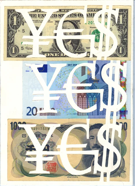 Yen Euro Dollar (2) by C.K.Wilde, currency collage
