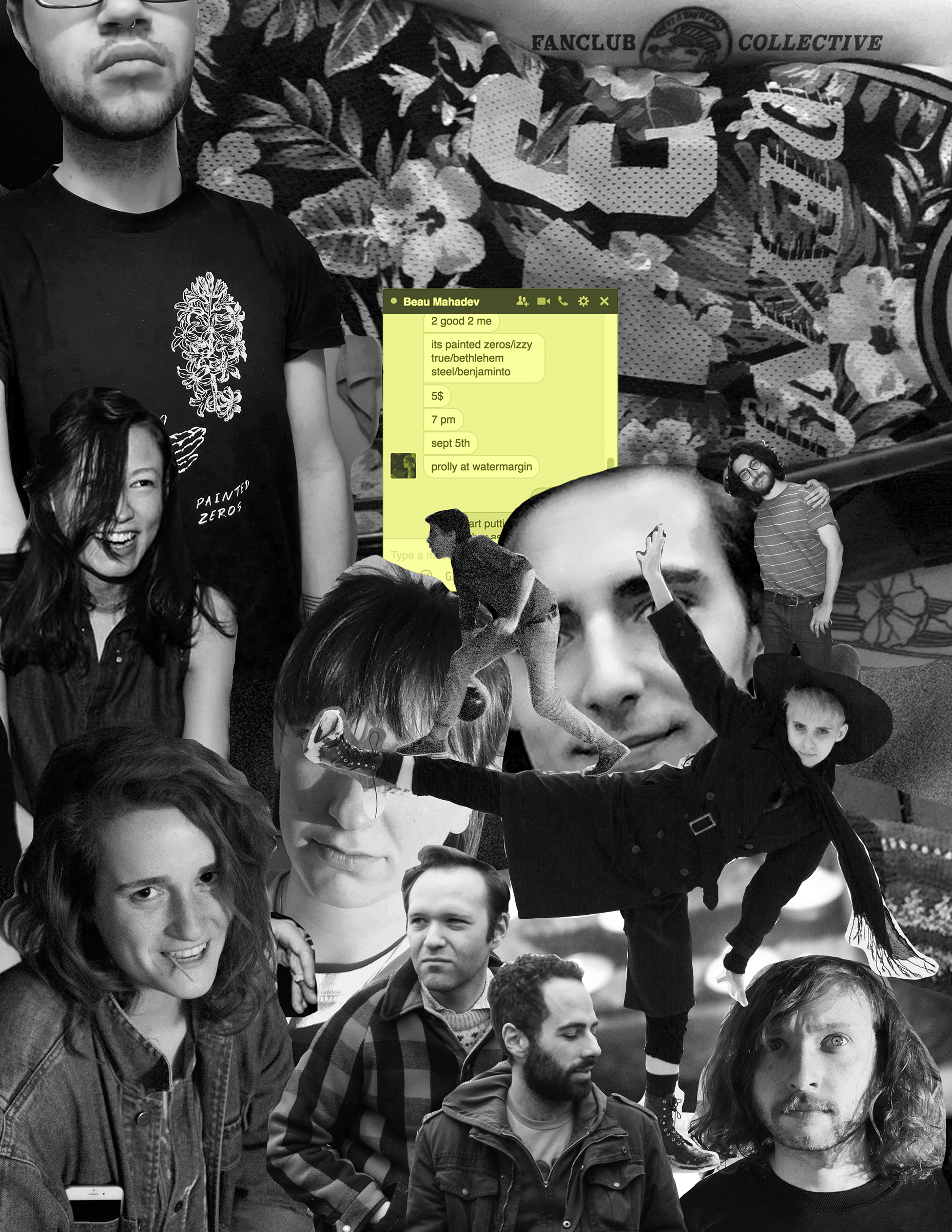 Original photos by Izabeau Giannakopoulos, Becca Ryskalczyk, and Benjamin Torrey. Poster for Fanclub Collective. 2016.
