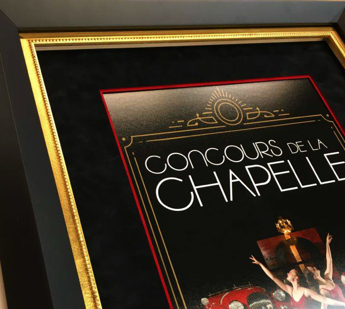 A glistening gold, beaded frame lines the bold angular lines of the modern matte black frame for that extra touch of class. 