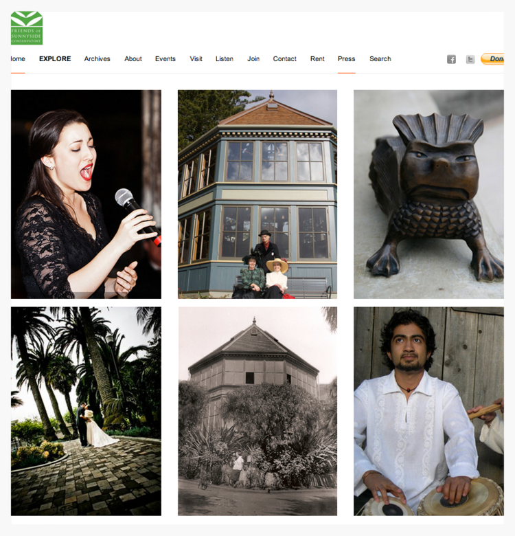      

 
   Website Mission:  Introduce the new Conservatory and garden to the public as inviting and vibrant.  Promote upcoming events, create a stunning digital presence, and document the Friends' decade of advocacy and programming. 
 












