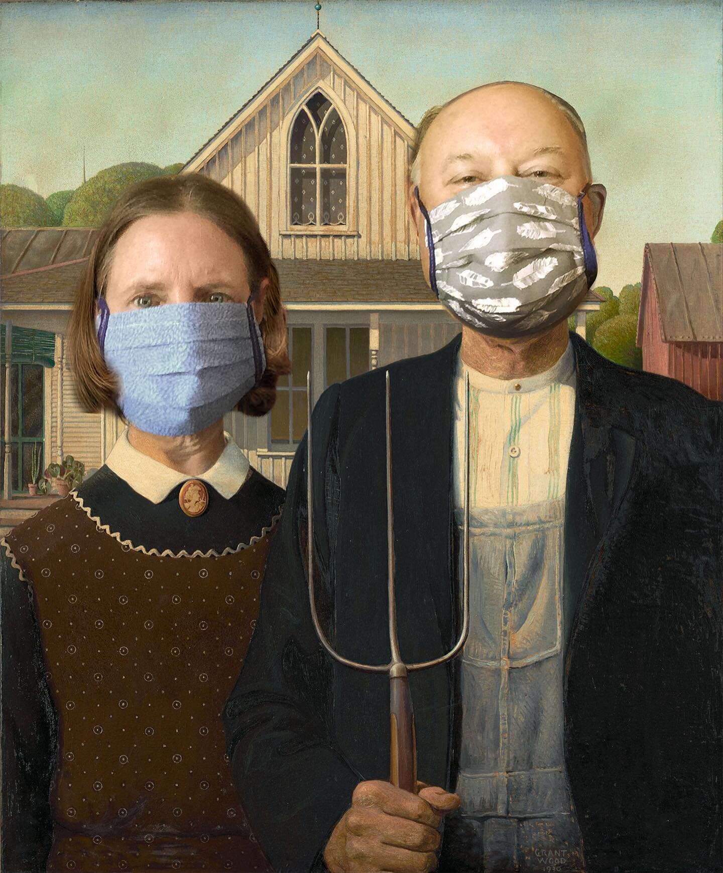 The &lsquo;rents sent me a photo update, I couldn&rsquo;t resist. American Covid. #americangothic #americangothicparody #coronavirus #covid #covi̇d19