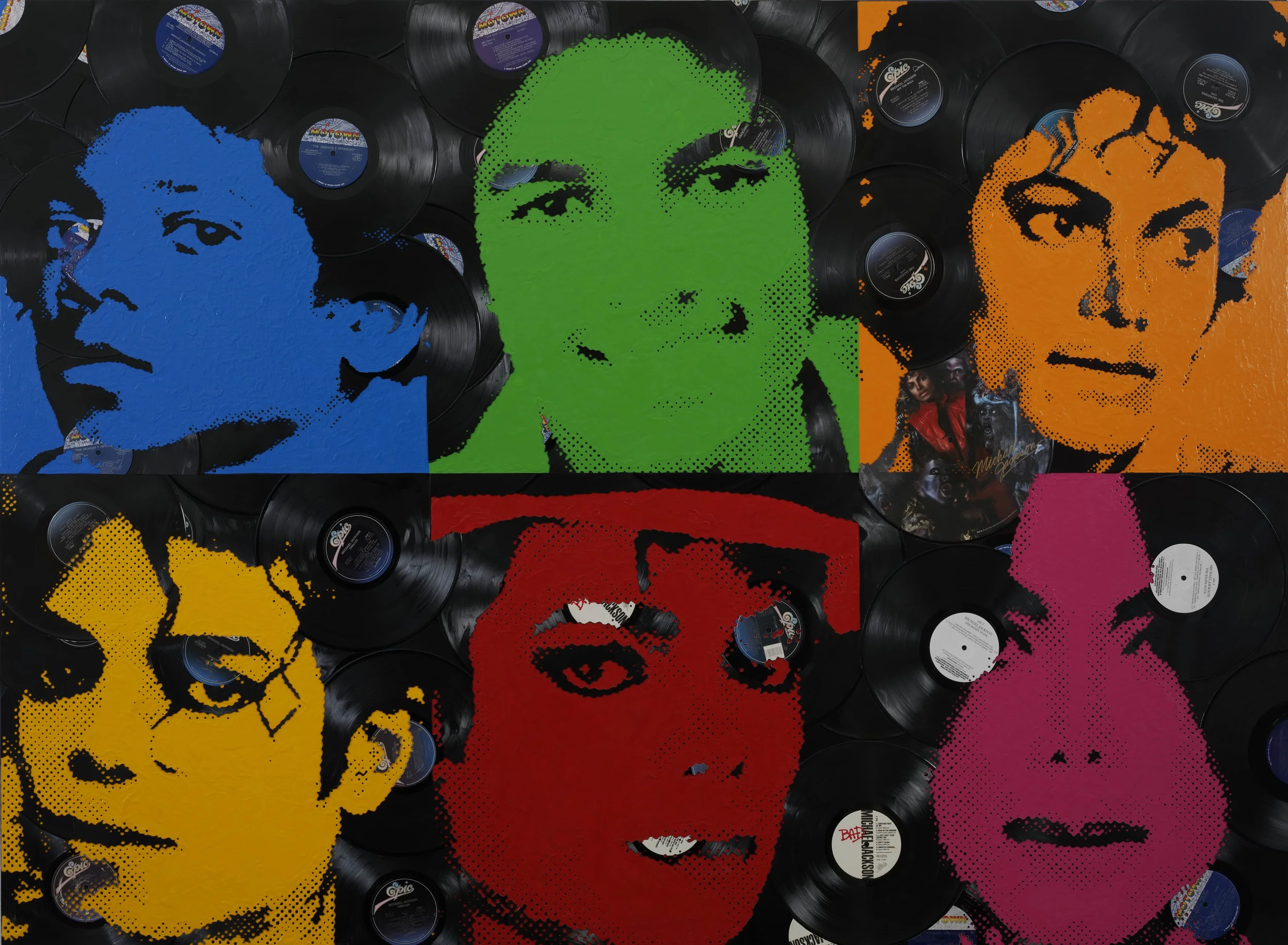 "King of Pop" with 33 hand cut vinyl records