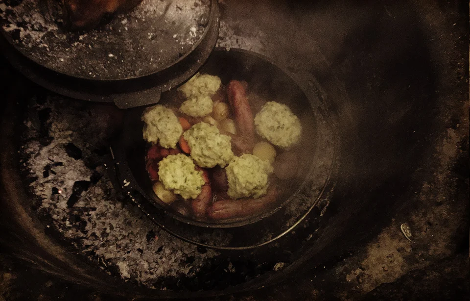 Stew and Dumplings Finished and Ready to Serve