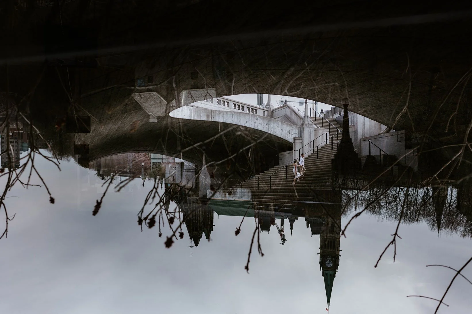 double exposure wedding photo in downtown Ottawa