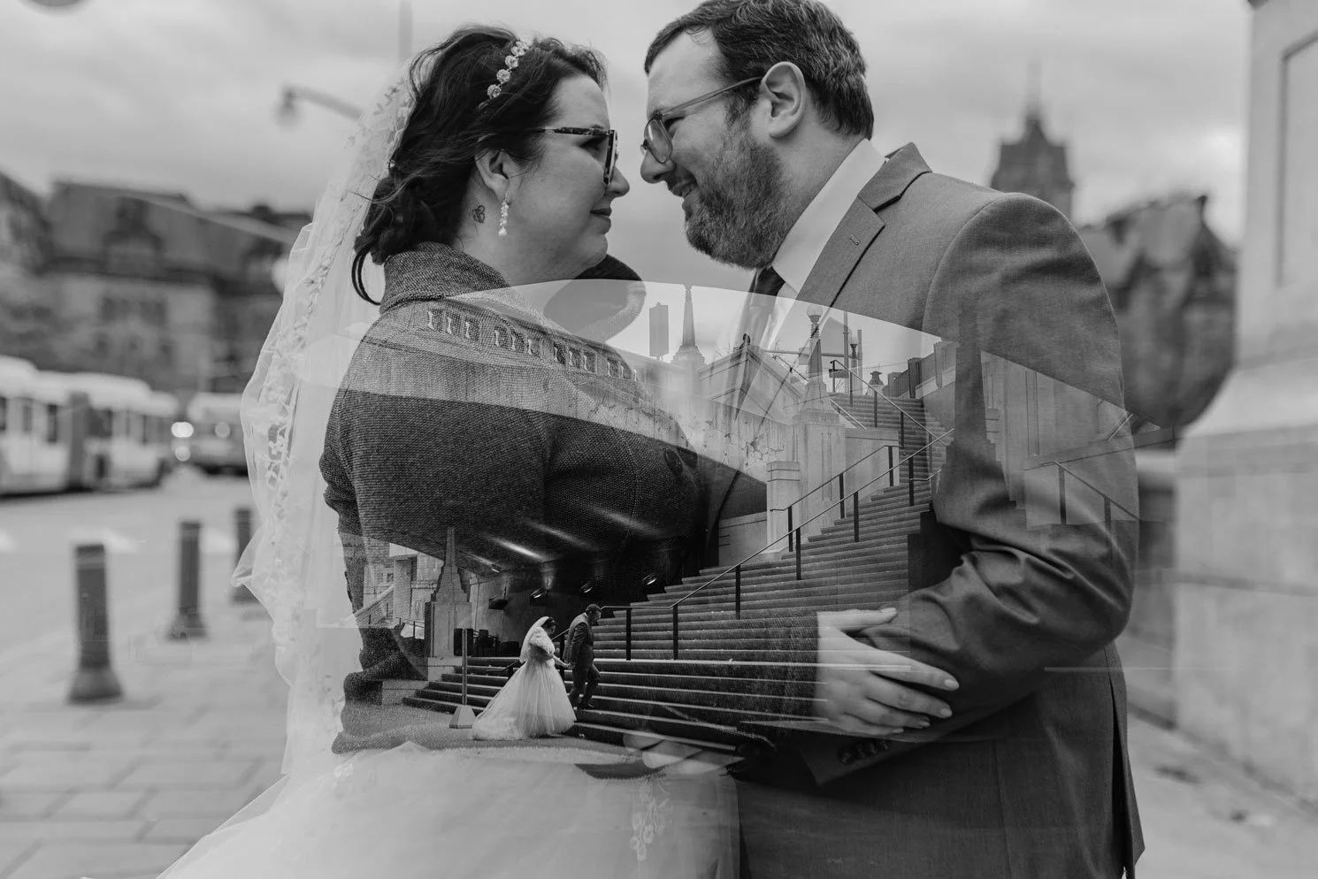double exposure wedding photo, multiple exposure
