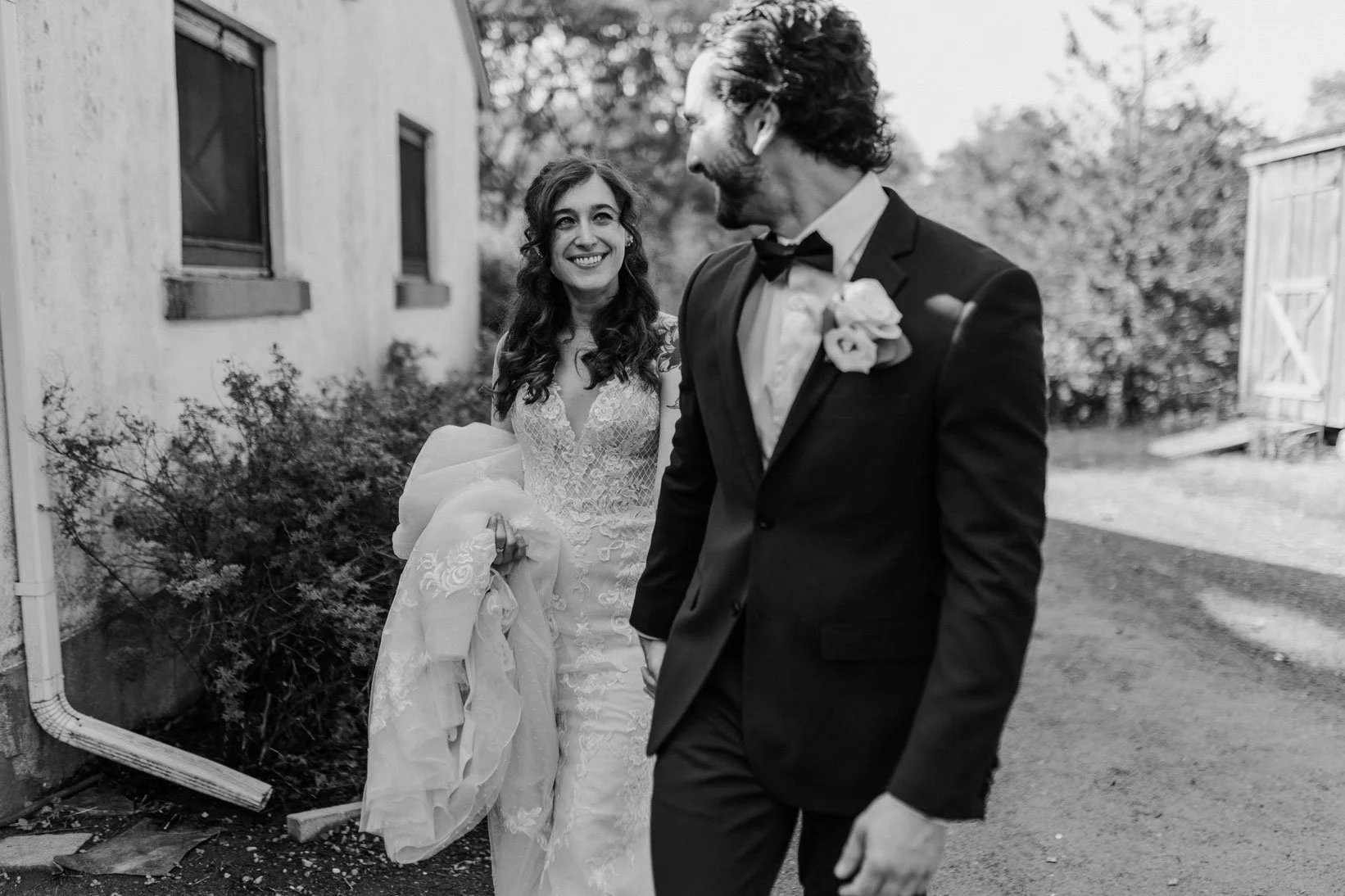 couple walking at wedding