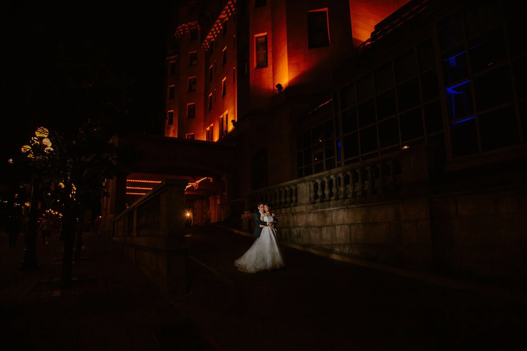 night photos of bride and groom on wedding