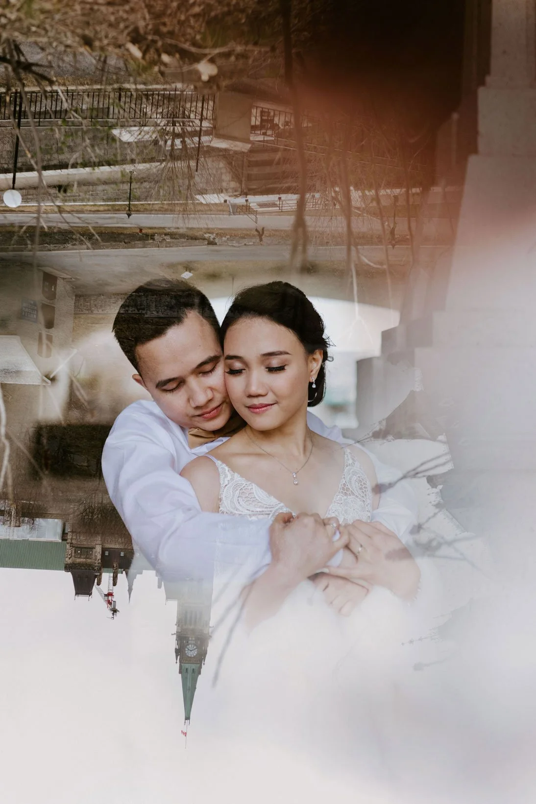 double exposure bride and groom, creative wedding photos