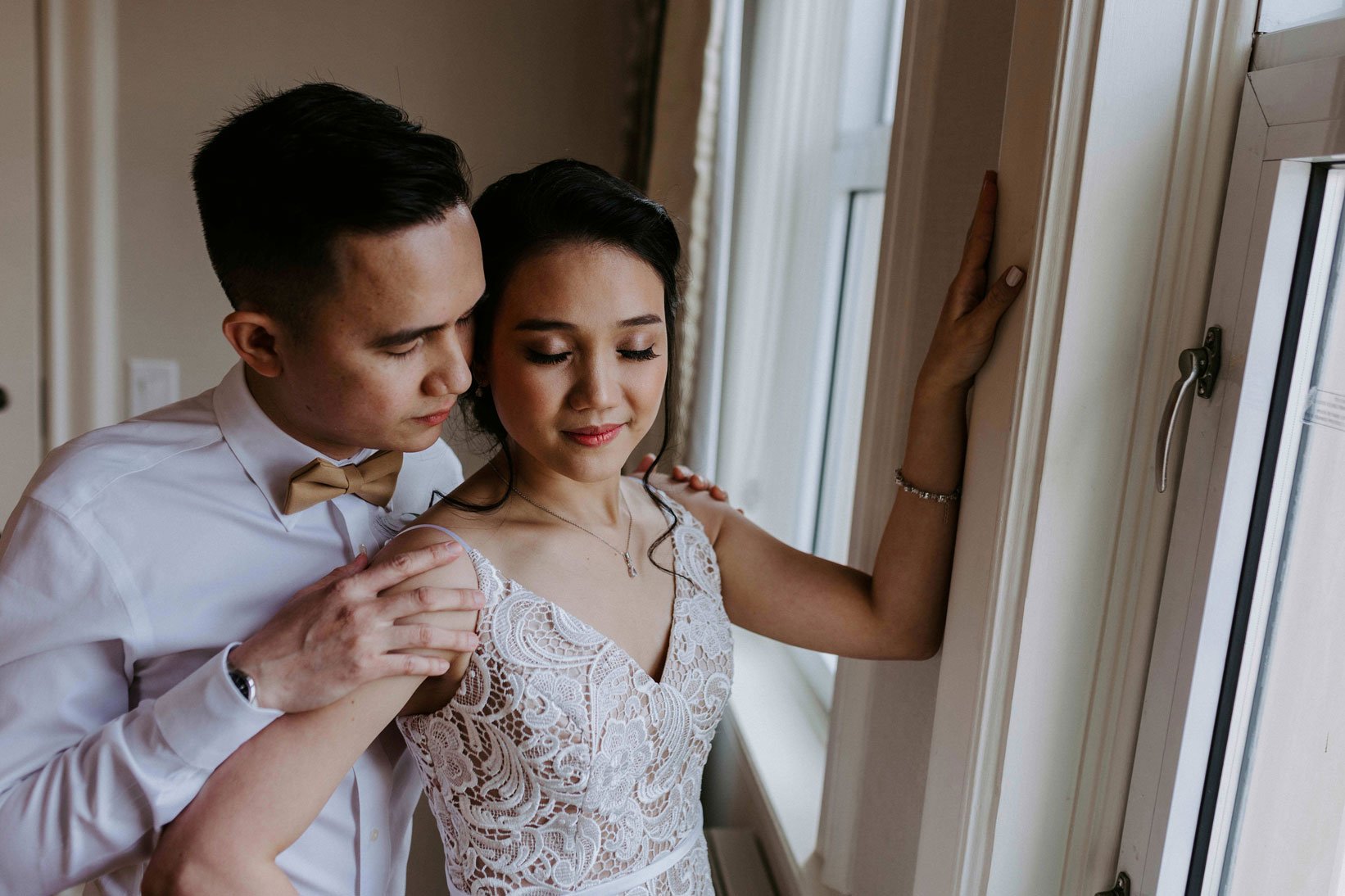 bride and groom on wedding day
