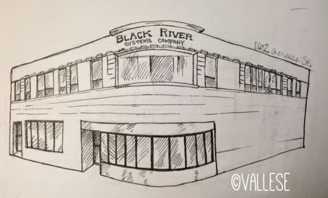 Black River Systems, part of the busy corner, Genesee and Lafayette Streets. 
