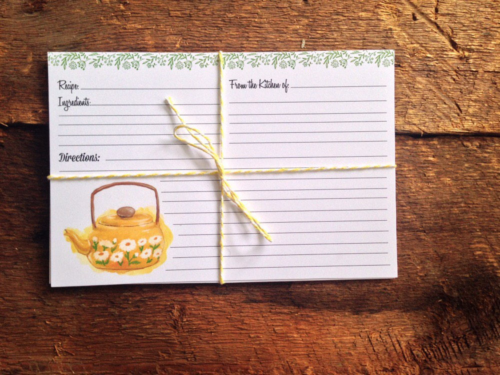retro kitchen recipe cards, retro teapot recipe cards, recipe cards, retro kitchen