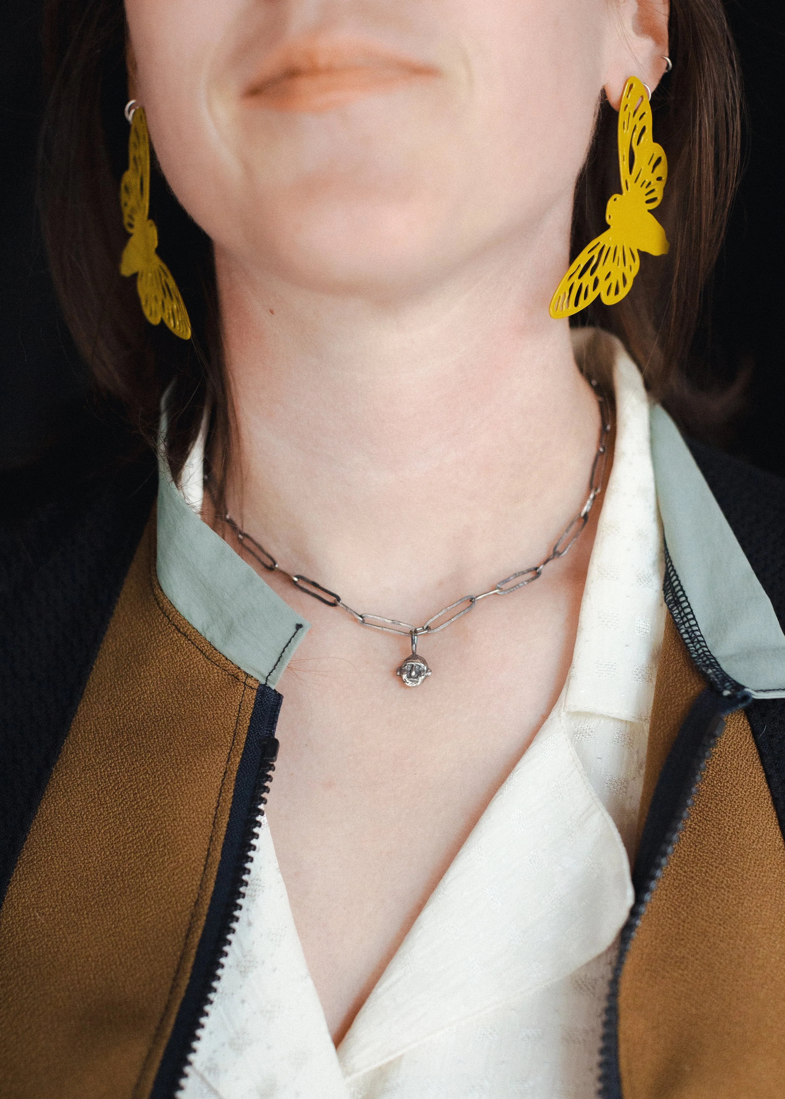 Double Sided Face Charm w/ handmade chain