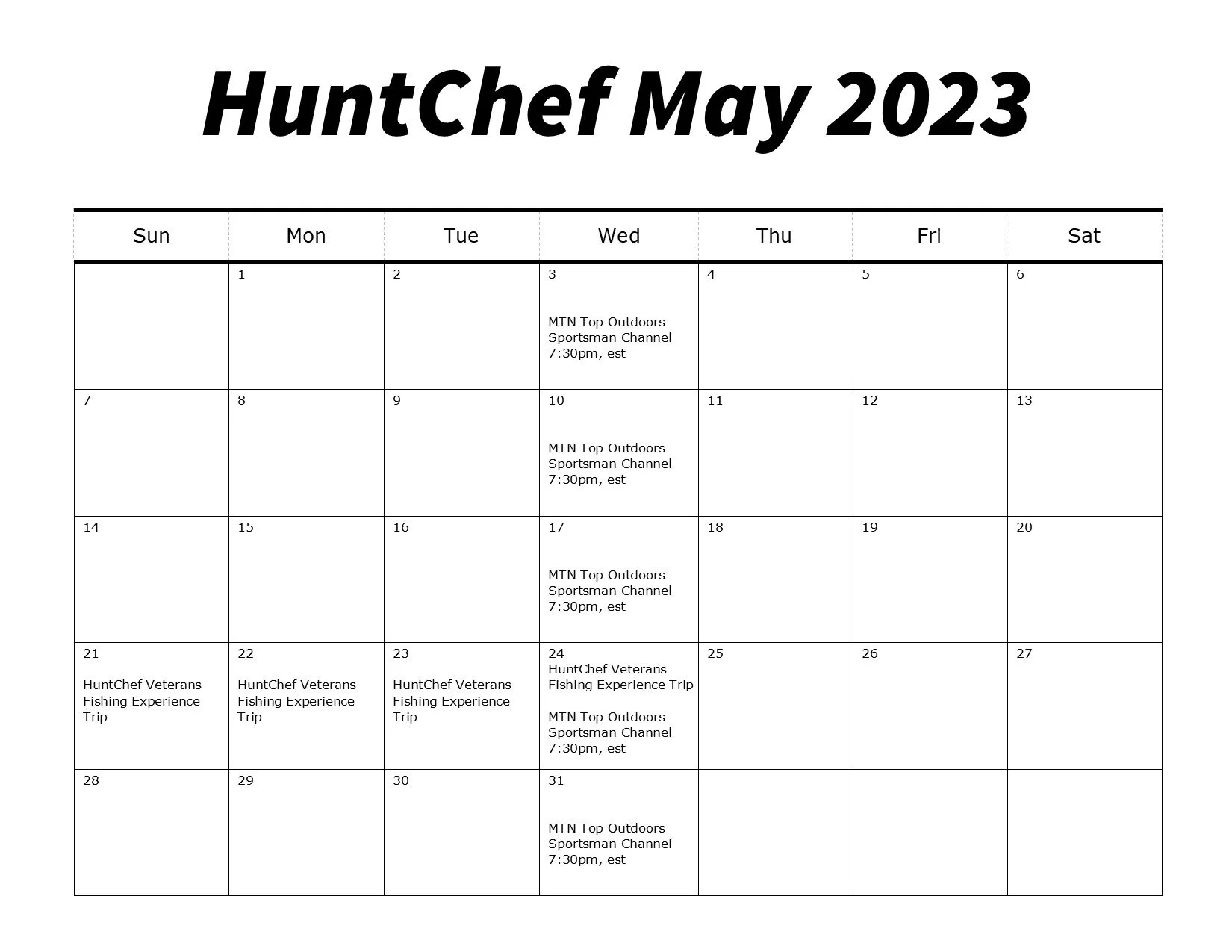 Upcoming Events — HuntChef, Inc.