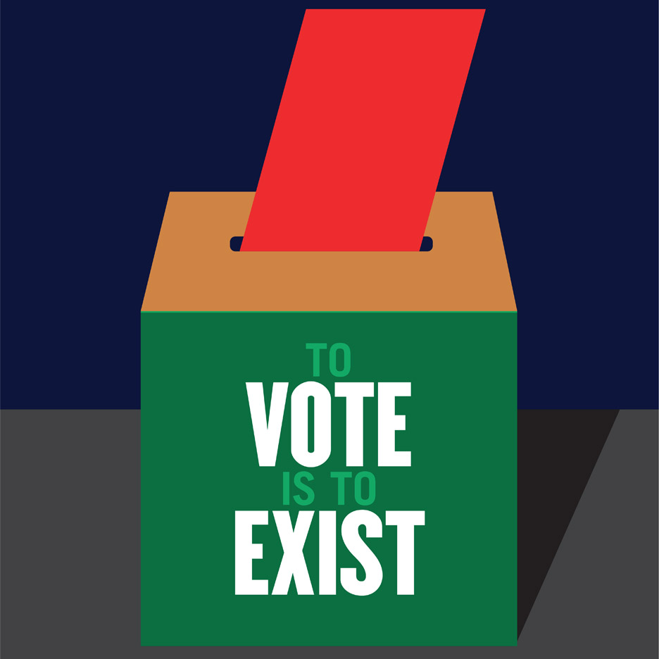 Get Out and Vote poster designed by Milton Glasser. "Full participation in the electoral process protects our ideals," said the designer, who co-founded New York magazine and created the famous I Heart NY logo.