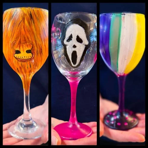 For the grown ups! Wine glass painting @ Bread &amp; Butter, Chester