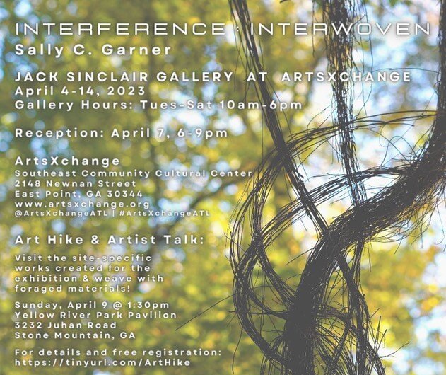 I&rsquo;m so very excited to invite you all to the reception for my MFA thesis solo exhibition, Interference : Interwoven, in one week from today!! April 7, 6-9p. The show opens this Tuesday, and will be in the Sinclair Gallery of @artsxchangeatl, Tu