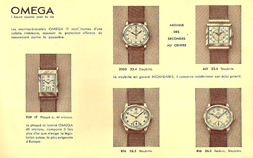 Omega catalogue ca. 1937 showing CK 651 (one of several dial variations offered)
