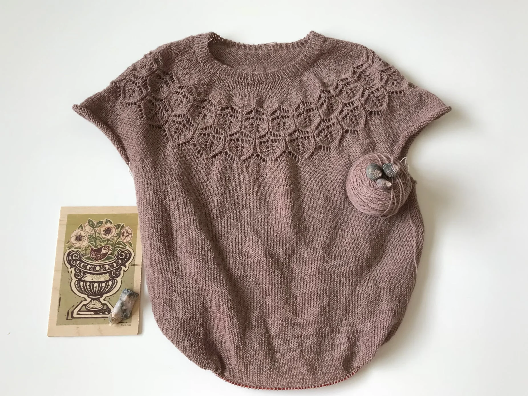 Adelaide in Arabesque colour of Brooklyn Tweed's lace weight Vale with my shells added