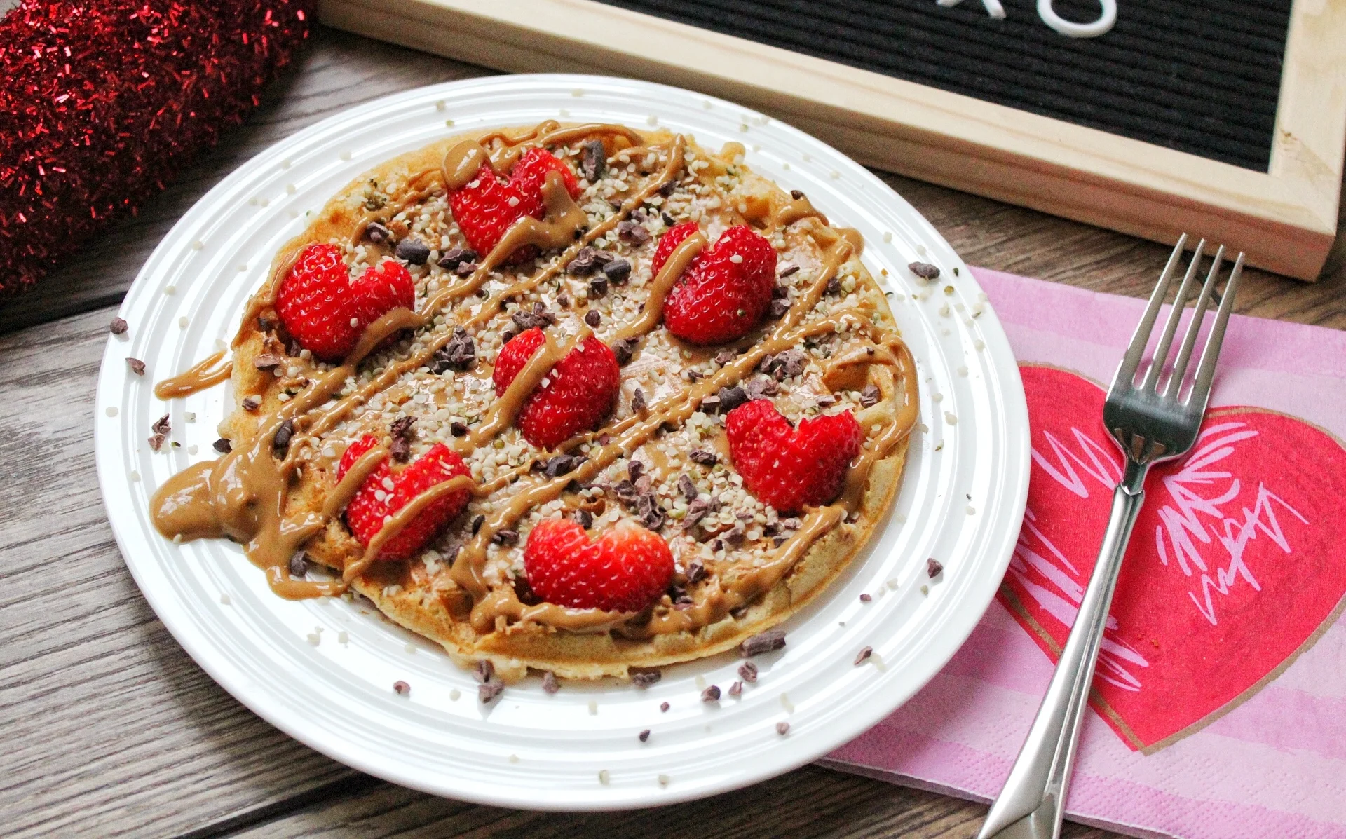 Recipe Protein Waffles with Peanut Butter, Strawberries, and Cacao