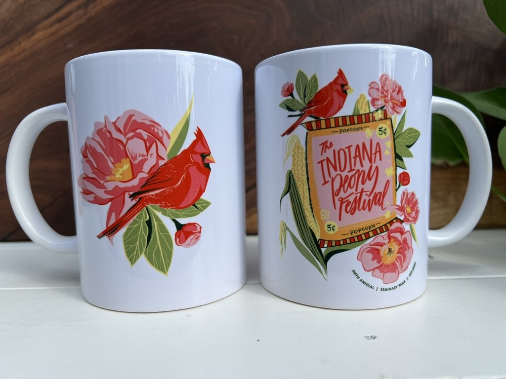 2025 Indiana Peony Festival Mug – 15 oz Ceramic, Featuring Official Artwork by Emily Deisler