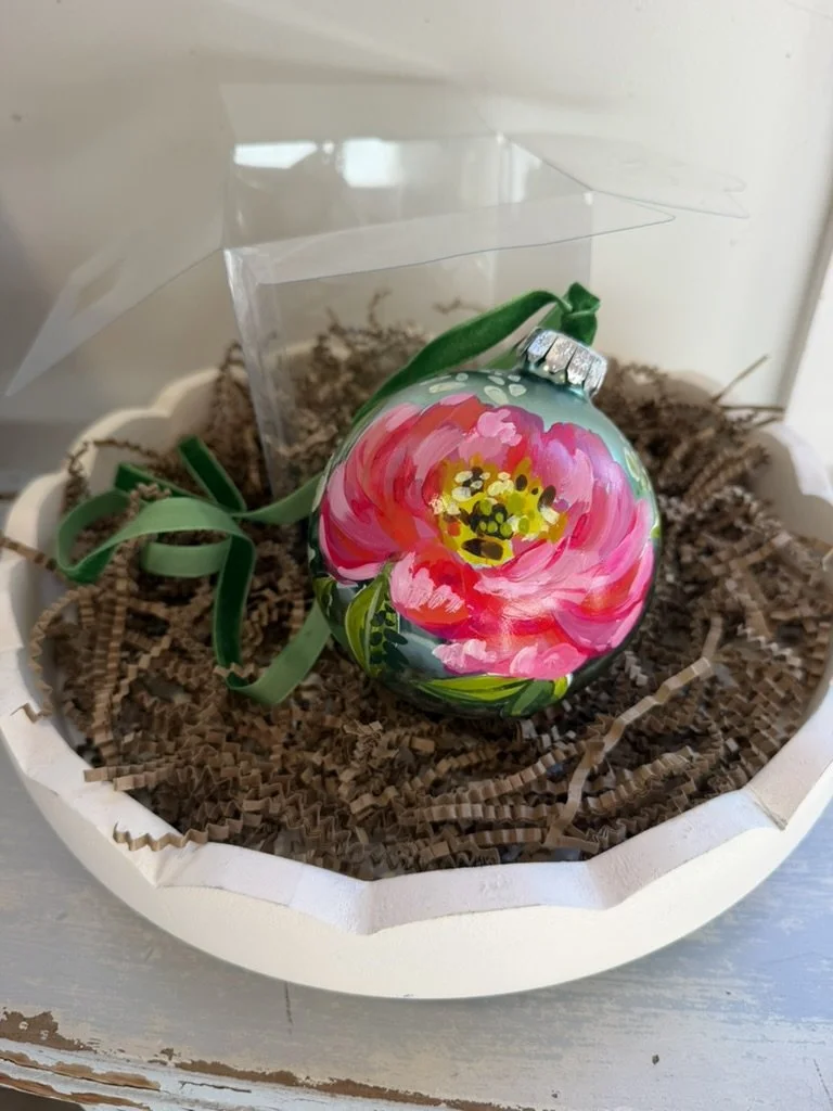 Hand Painted Peony Ornament Preorder