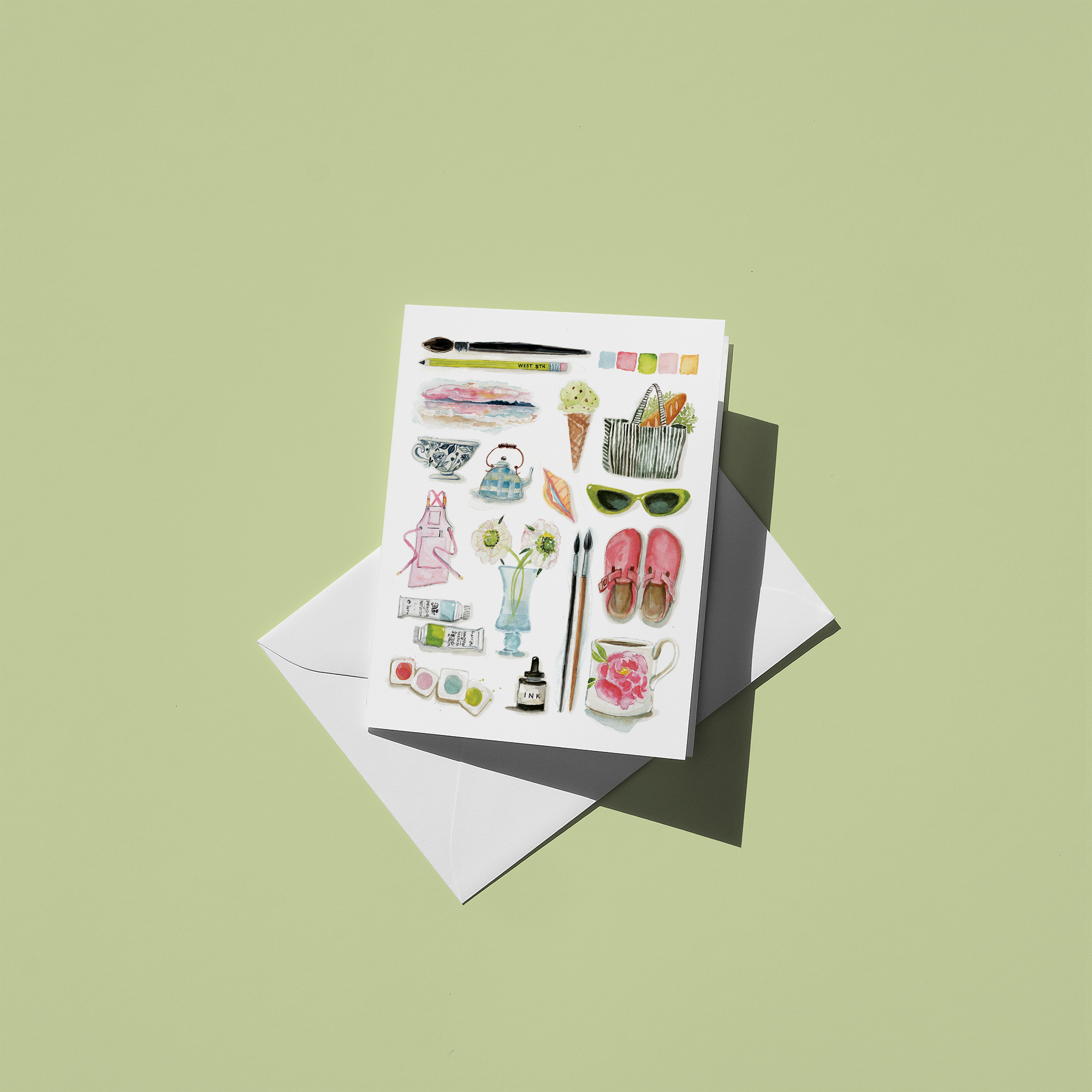 Artist Summer Watercolor Greeting Card | Creative Lifestyle Notecard