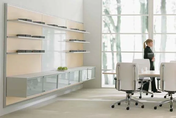 W/R/S is a wall rail system that mounts to walls, allowing simultaneous attachment of fascias, storage and worksurfaces, linking interior architecture to furniture in a single application.