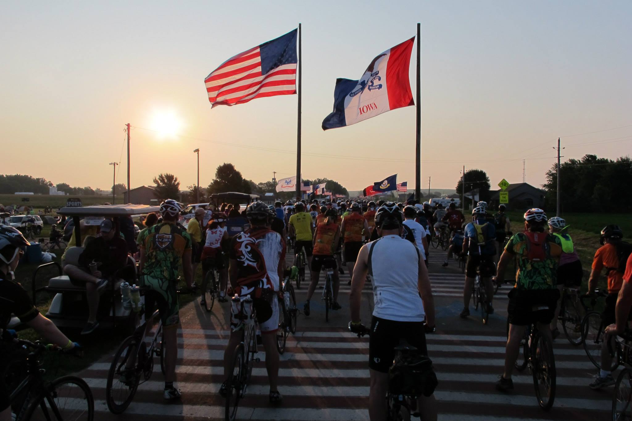 Flags flank the start line at the edge of Rock Valley.