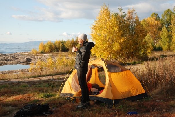 Camping on the shores of Lake Baikal.