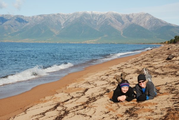 The eastern shore of Lake Baikal with the Svyatoy Nos Peninsula in the background.
