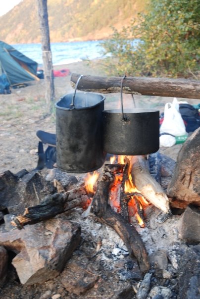 Cooking stew over an open fire – Siberian style.