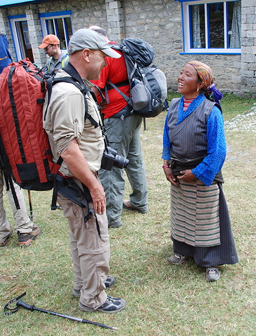 Wally Berg visits with yak herder Nim Phuti Sherpa