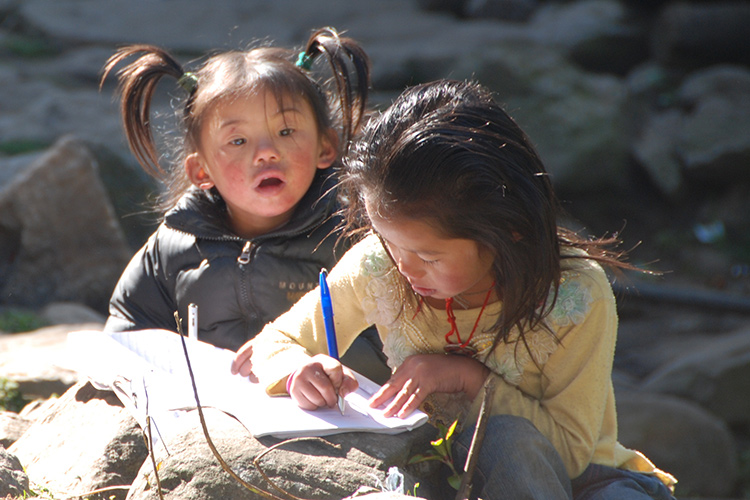 Sherpa girls with homework